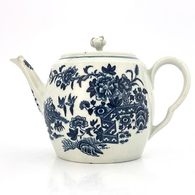 Lot 798 - A Worcester blue and white teapot, crescent...