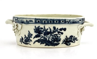 Lot 797 - A Worcester blue and white twin handled butter...