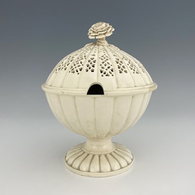 Lot 957 - A Creamware comport, with reticulated cover...