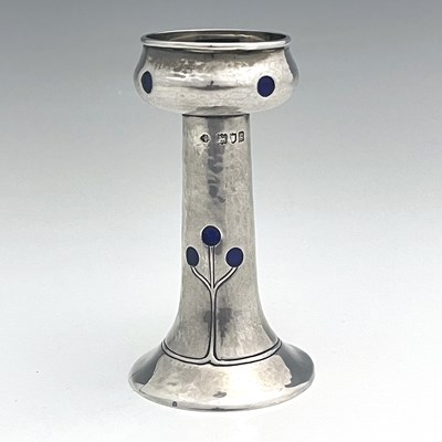 Lot 109 - An Arts and Crafts silver and enamelled vase,...
