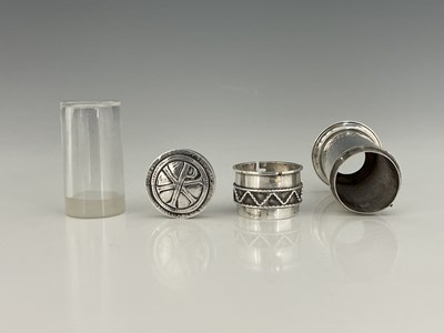 Lot 95 - An Arts and Crafts silver oil stock and pyx,...