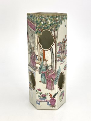 Lot 481 - A Chinese porcelain hexagonal 'hat stand' vase,...