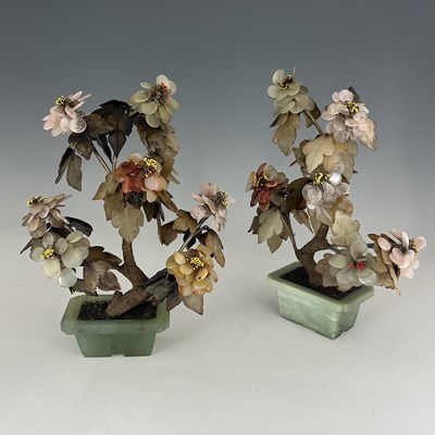 Lot 609 - A pair of Chinese hardstone trees, early 20th...