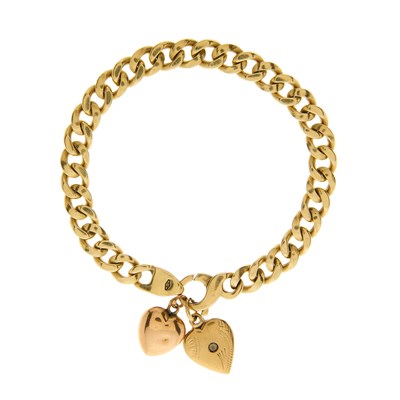 Lot 12 - A 14ct gold flat curb-link bracelet, with...
