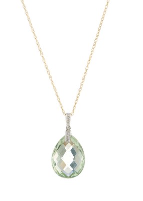 Lot 17 - A 14ct gold prasiolite briolette pendant, with...