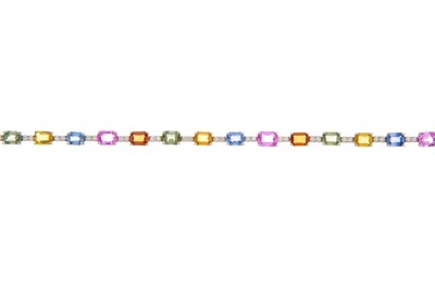 Lot 20 - An 18ct gold vari-hue sapphire and diamond...