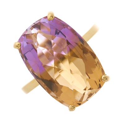 Lot 27 - An 18ct gold cushion-shape ametrine...