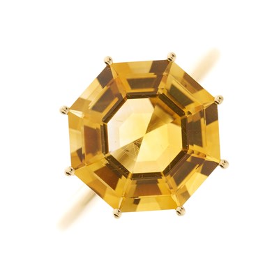 Lot 31 - An 18ct gold fancy-shape citrine single-stone...