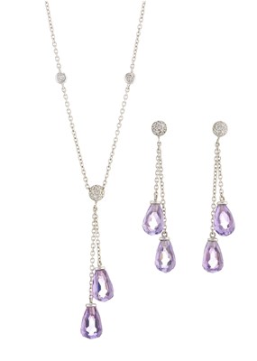 Lot 35 - A set of 18ct gold amethyst briolette and...