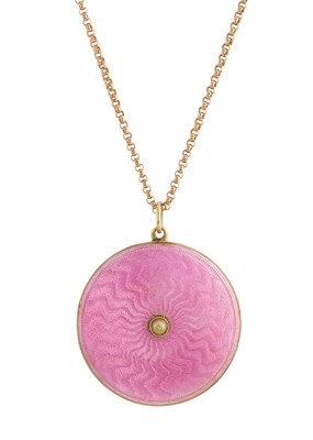 Lot 53 - An Edwardian gold, pink guilloche enamel...