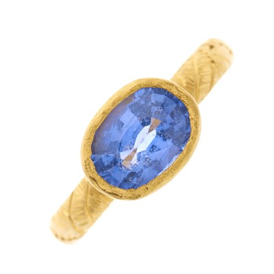 Lot 55 - A 22ct gold sapphire single-stone ring, with...