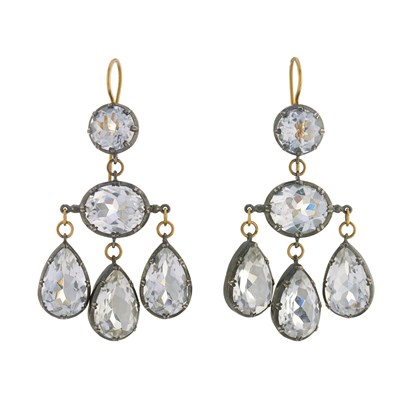 Lot 61 - A pair of silver rock crystal chandelier drop...