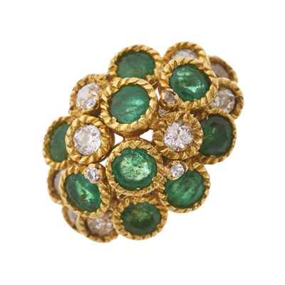 Lot 78 - An 18ct gold emerald and old-cut diamond bombe...