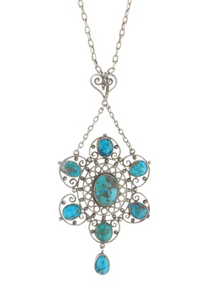 Lot 91 - An Arts & Crafts silver, turquoise matrix...