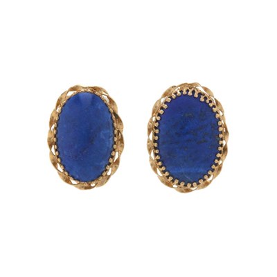 Lot 95 - A pair of 14ct gold lapis lazuli cabochon...