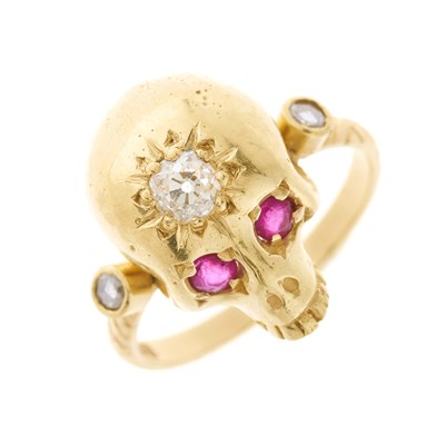 Lot 96 - An 18ct gold old-cut diamond and ruby memento...