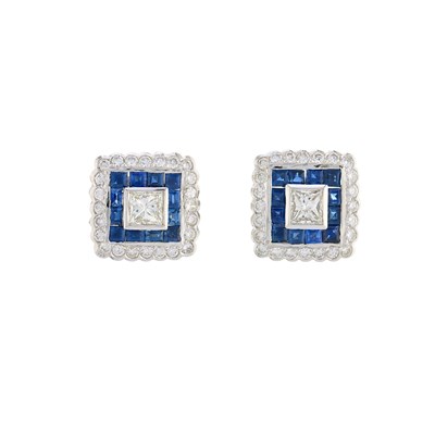 Lot 118 - A pair of 18ct gold square-shape diamond and...