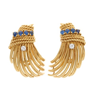 Lot 123 - Dan Frere, a pair of 1960s 14ct gold sapphire...