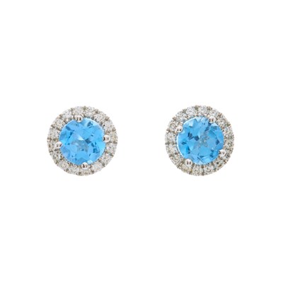 Lot 129 - A pair of 18ct gold blue topaz and...