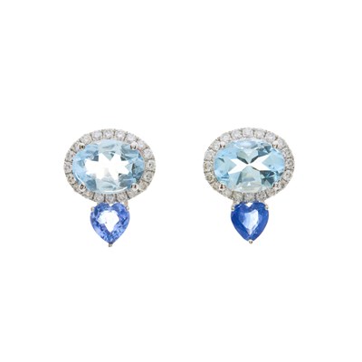 Lot 164 - A pair of 18ct gold aquamarine and...