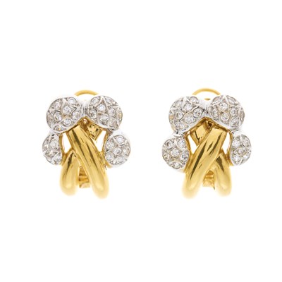 Lot 173 - A pair of 18ct gold cubic zirconia earrings,...