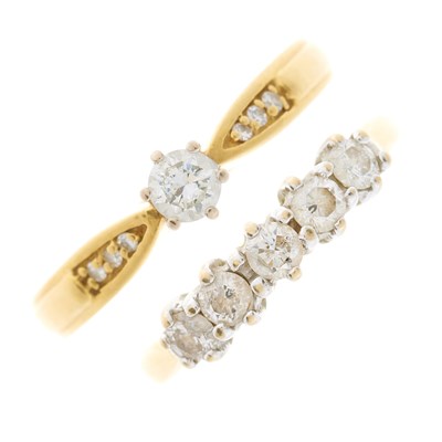 Lot 187 - Two 18ct gold diamond rings, to include a...