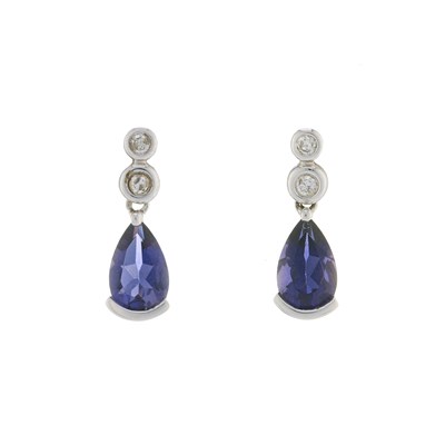 Lot 195 - A pair of 18ct gold pear-shape iolite and...