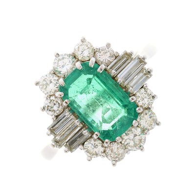 Lot 197 - An 18ct gold Colombian emerald and vari-cut...