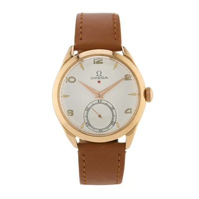 Lot 226 - Omega, an 18ct gold Teddington Red Star wrist...