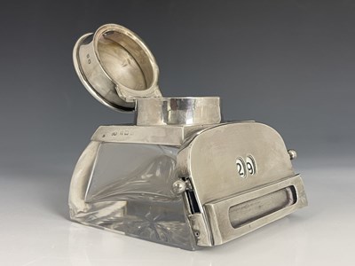 Lot 64 - A George V silver and glass calendar inkwell,...