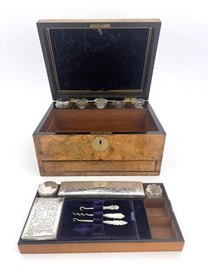 Lot 196 - A Victorian burr walnut dressing case, domed...