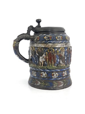 Lot 692 - A Kreussen stoneware pewter mounted tankard,...