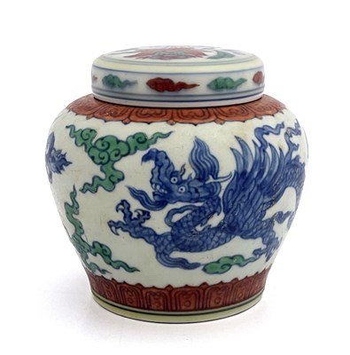 Lot 455 - A Chinese Doucai porcelain jar and cover,...