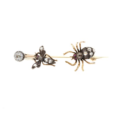 Lot 99 - A late Victorian gold, ruby and diamond fly and spider brooch