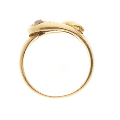 Lot 19 - A late Victorian 18ct gold diamond double snake ring