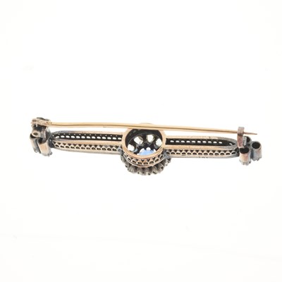 Lot 214 - A 19th century sapphire and diamond cluster bar brooch