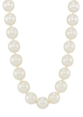 Lot 165 - A cultured pearl single-strand necklace, with 18ct gold diamond clasp