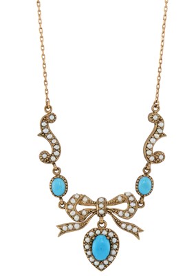 Lot 118 - A mid 20th century 15ct gold turquoise and pearl heart necklace