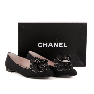 Lot 324 - Chanel, a pair of unworn camellia ballerina...