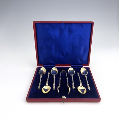 Lot 384 - A late Victorian cased set of six parcel-gilt...