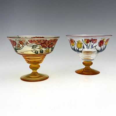 Lot 729 - Stuart, two Art Deco enamelled glass dessert...