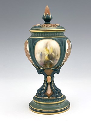 Lot 910 - A Hadley's Worcester flower painted pedestal...