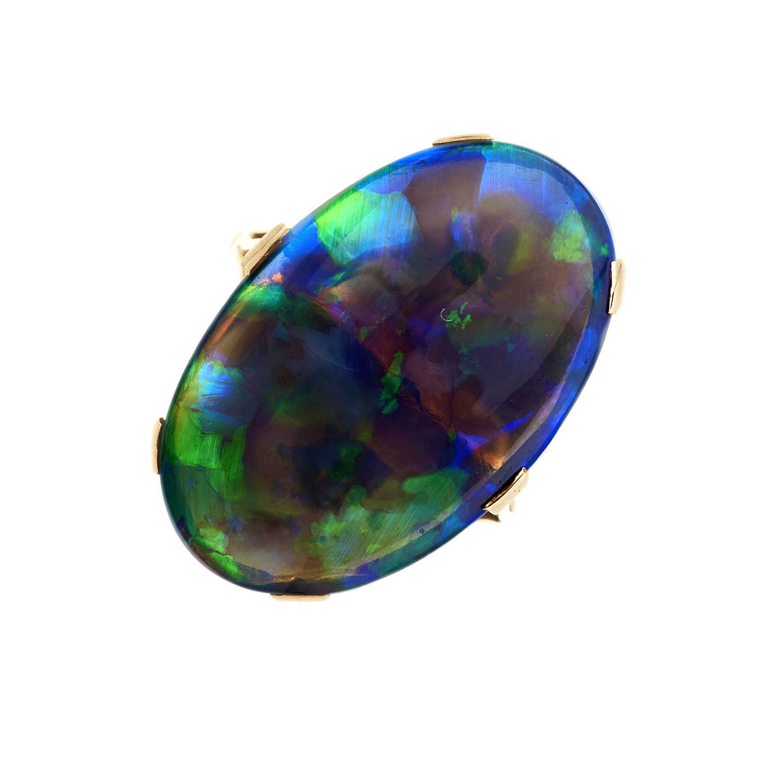 Lot 5 - An early 20th century 9ct gold black opal single-stone ring