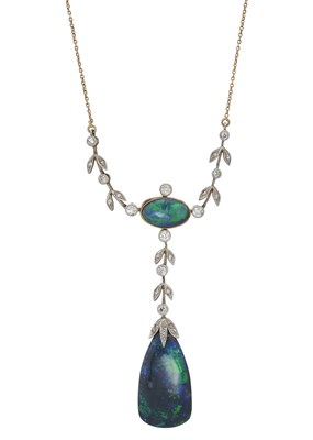 Lot 106 - A Belle Epoque gold, black opal and diamond necklace