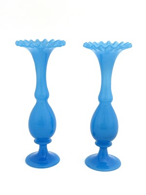 Lot 667 - A pair of French blue opaline glass vases,...