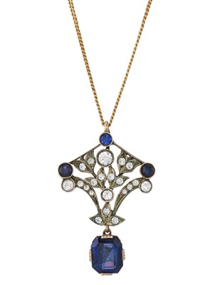 Lot 114 - A mid 20th century gold and silver, synthetic sapphire necklace