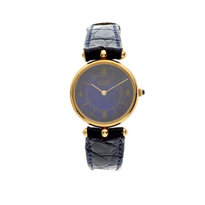Lot 249 - Van Cleef & Arpels, a vintage 18ct gold lapis lazuli wrist watch, manufactured by Piaget