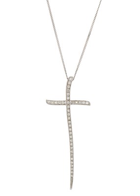 Lot 53 - An 18ct gold diamond cross pendant, with chain