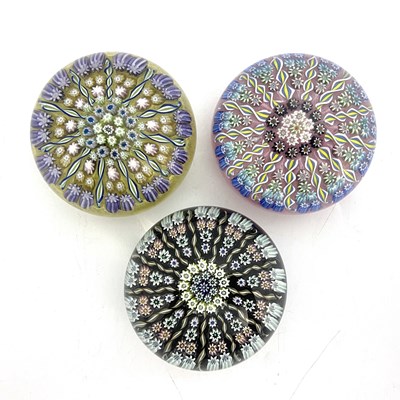 Lot 638 - Perthshire, three millefiori glass...