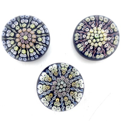 Lot 635 - Perthshire, three medium millefiori glass...